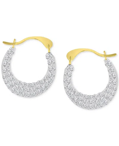 MACY'S CRYSTAL PAVE SMALL ROUND HOOP EARRINGS IN 10K GOLD, 0.57"