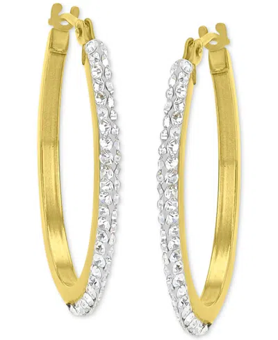 Macy's Crystal Pave Small Round Hoop Earrings In 10k Gold, 0.79"