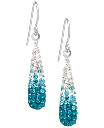 Macy's Crystal Pave Tear-shape Drop Earrings In Sterling Silver In Aqua,white