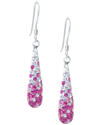 Macy's Crystal Pave Tear-shape Drop Earrings In Sterling Silver In Pink,white