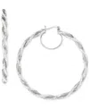 Macy's Crystal Pave Twist Style Medium Hoop Earrings, 2" In Silver