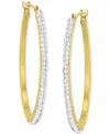 Macy's Crystal Polished Narrow Medium Hoop Earrings In 10k Gold, 1.2" In Gold