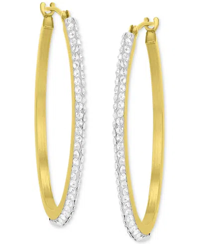 Macy's Crystal Polished Narrow Medium Hoop Earrings In 10k Gold, 1.2"