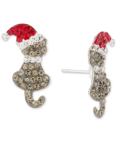 Macy's Crystal Santa Hat Cat Stud Earrings, Exclusively At  In Silver