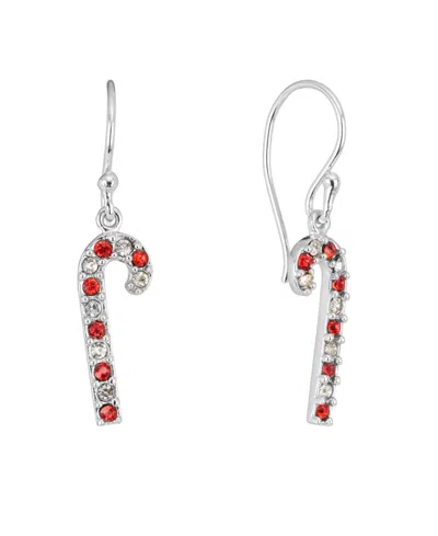 Macy's Crystal Silver-tone Candy Cane Dangle Earrings In Metallic