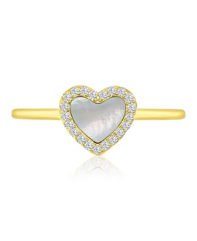 Macy's Cubic Zirconia (0.189 Ct. T.w.) & Imitation Pearl Heart Ring In 14k Yellow Gold Over Sterling Silver In Multi