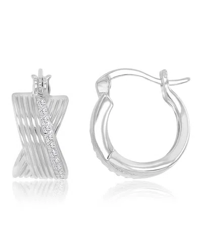 Macy's Cubic Zirconia (0.28 Ct. T.w.) Rhodium Over Sterling Silver Crossover Huggie Earrings (also In 14k Y