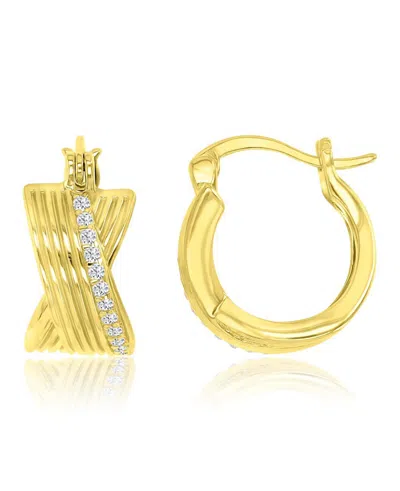 Macy's Cubic Zirconia (0.28 Ct. T.w.) Rhodium Over Sterling Silver Crossover Huggie Earrings (also In 14k Y In Yellow