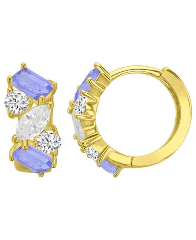 Macy's Cubic Zirconia 14k Gold-plated Small Huggie-hoop Earrings In Yellow