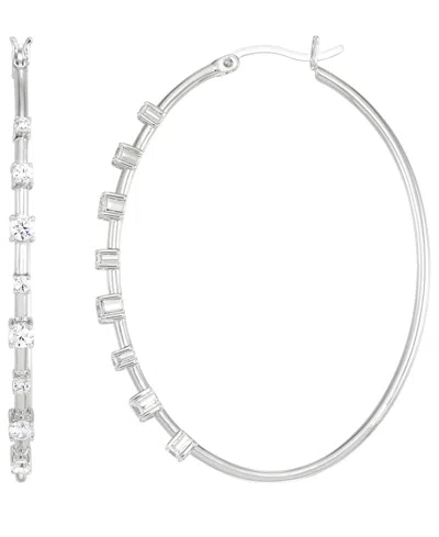 Macy's Cubic Zirconia (2 Ct. T.w.) Hoop Earrings In Sterling Silver In Brown