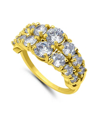 Macy's Cubic Zirconia 2 Row Round Prong Set Stones Ring In Silver Plate In Gold