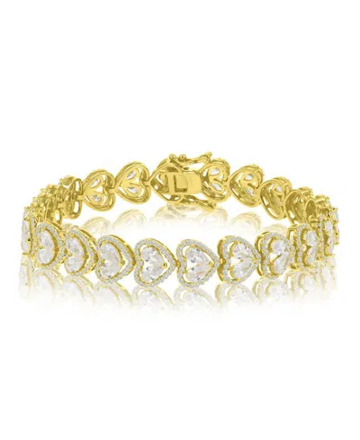 Macy's Cubic Zirconia (21.975 Ct. T.w.) Heart Tennis Bracelet In 14k Yellow Gold Over Sterling Silver In Orange