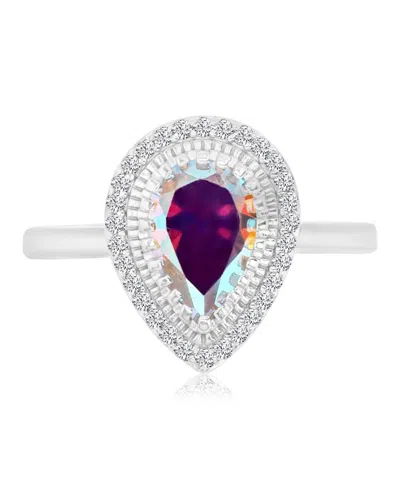 Macy's Cubic Zirconia (2.56 Ct. T.w.) And Aurora Borealis (2.56 Ct. T.w.) Pear Halo Ring In Orange