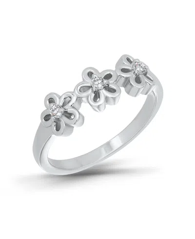 Macy's Cubic Zirconia 3-flower Open Ring In Silver