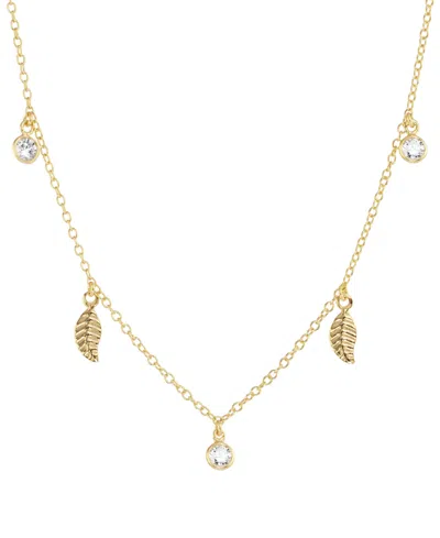 Macy's Cubic Zirconia (5/8 Ct. T.w.) & Feather Charm Necklace In 14k Gold Over Sterling Silver