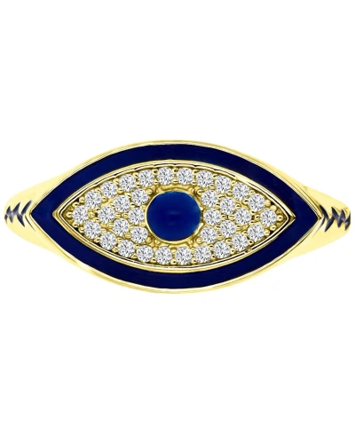 Macy's Cubic Zirconia & Blue Enamel Evil Eye Ring In 14k Gold-plated Sterling Silver