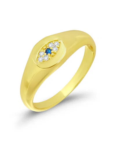 Macy's Cubic Zirconia And Created Blue Stone Signet Ring In Gold,blue