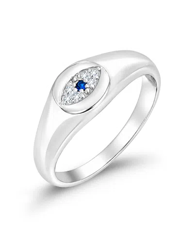 Macy's Cubic Zirconia And Created Blue Stone Silver-tone Signet Ring In Silver,blue