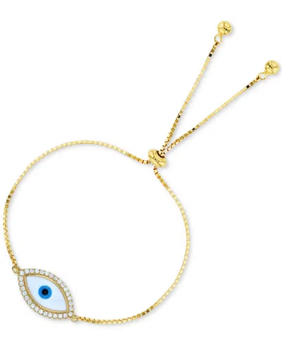 Macy's Cubic Zirconia & Enamel Evil Eye Bolo Bracelet In Gold Over Silver