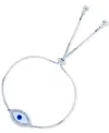 Macy's Cubic Zirconia & Enamel Evil Eye Bolo Bracelet In Sterling Silver