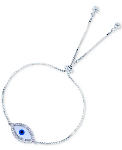 Macy's Cubic Zirconia & Enamel Evil Eye Bolo Bracelet In Sterling Silver