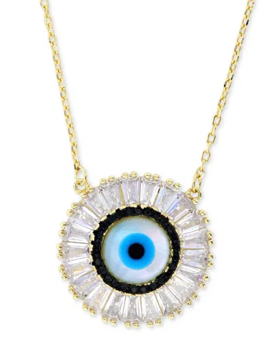 Macy's Cubic Zirconia & Enamel Evil Eye Pendant Necklace In 14k Gold-plated Sterling Silver, 16" + 1" Exten In Yellow