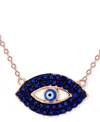 Macy's Cubic Zirconia & Enamel Evil Eye Pendant Necklace In 14k Rose Gold-plated Sterling Silver, 16" + 1" In Dark Blue