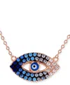 Macy's Cubic Zirconia & Enamel Evil Eye Pendant Necklace In 14k Rose Gold-plated Sterling Silver, 16" + 1" In Medium Blu