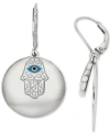 Macy's Cubic Zirconia & Enamel Hamsa Hand Disc Drop Earrings In Silver