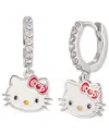 Macy's Cubic Zirconia & Enamel Hello Kitty Dangle Hoop Drop Earrings In Sterling Silver In Silver