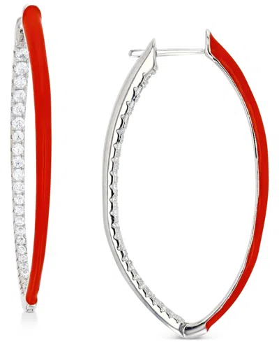 Macy's Cubic Zirconia & Enamel In & Out Oval Hoop Earrings In Metallic