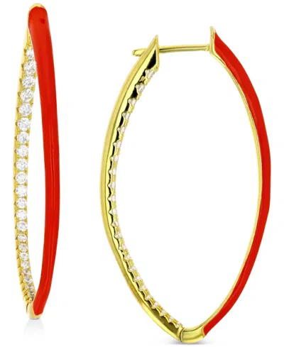 Macy's Cubic Zirconia & Enamel In & Out Oval Hoop Earrings In Gold