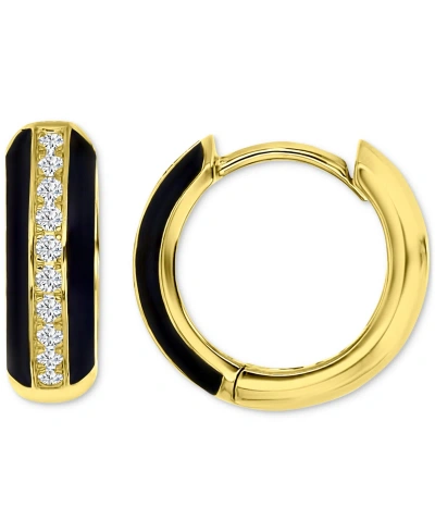 Macy's Cubic Zirconia & Enamel Polished Small Hoop Earrings, 0.55" In Black,gold