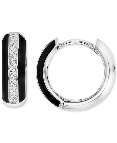 Macy's Cubic Zirconia & Enamel Polished Small Hoop Earrings, 0.55" In Black,silver