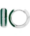 Macy's Cubic Zirconia & Enamel Polished Small Hoop Earrings, 0.55" In Green,silver
