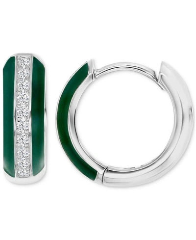 Macy's Cubic Zirconia & Enamel Polished Small Hoop Earrings, 0.55" In Green,silver
