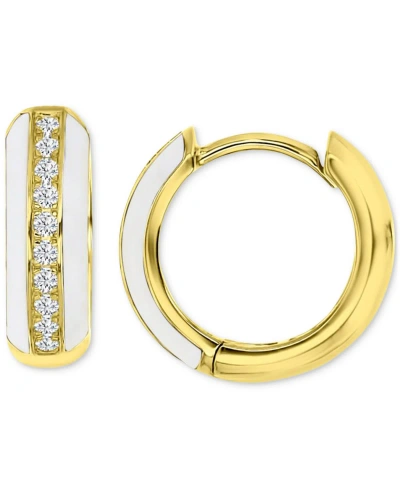 Macy's Cubic Zirconia & Enamel Polished Small Hoop Earrings, 0.55" In White,gold