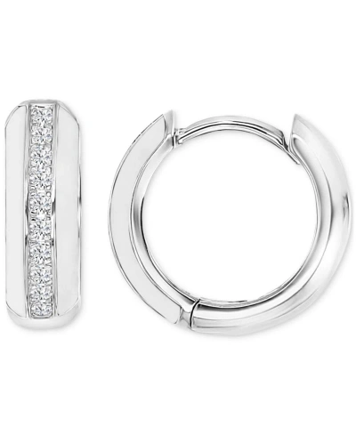 Macy's Cubic Zirconia & Enamel Polished Small Hoop Earrings, 0.55" In White,silver