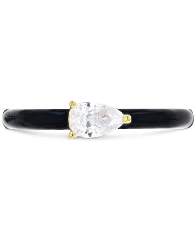 Macy's Cubic Zirconia & Enamel Ring In 14k Gold-plated Sterling Silver In Black