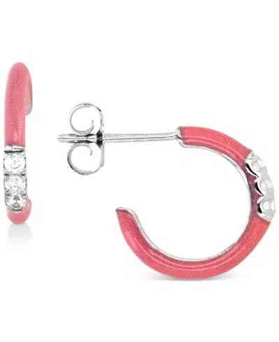 Macy's Cubic Zirconia & Enamel Small C-hoop Earrings, 0.55" In Pink