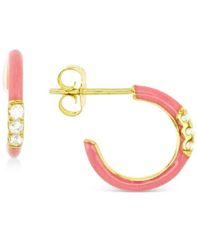 Macy's Cubic Zirconia & Enamel Small C-hoop Earrings, 0.55" In Pink