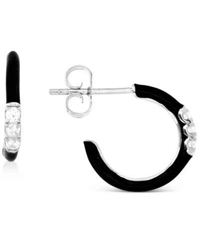 Macy's Cubic Zirconia & Enamel Small C-hoop Earrings, 0.55" In Black
