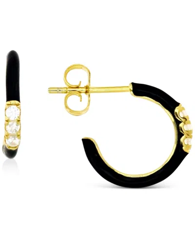 Macy's Cubic Zirconia & Enamel Small C-hoop Earrings, 0.55" In Black