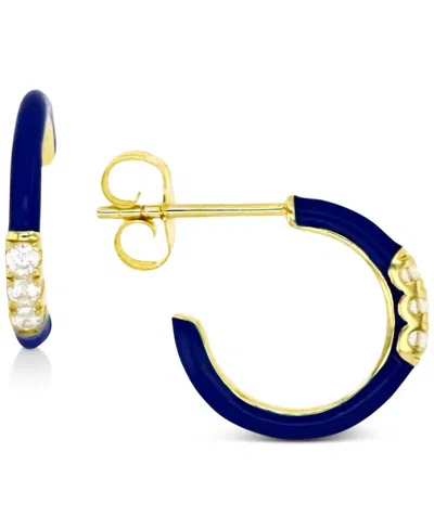 Macy's Cubic Zirconia & Enamel Small C-hoop Earrings, 0.55" In Blue