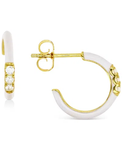 Macy's Cubic Zirconia & Enamel Small C-hoop Earrings, 0.55" In White