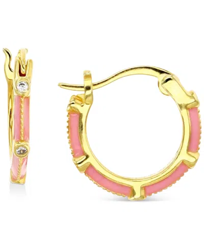 Macy's Cubic Zirconia & Enamel Small Hoop Earrings, 0.55" In Gold