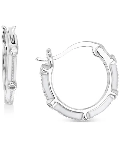 Macy's Cubic Zirconia & Enamel Small Hoop Earrings, 0.55" In Neutral