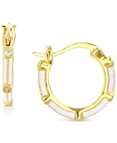 Macy's Cubic Zirconia & Enamel Small Hoop Earrings, 0.55" In Gold