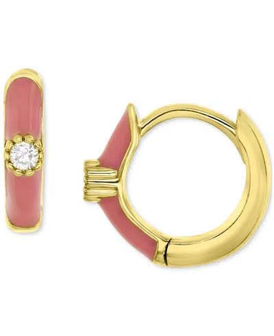 Macy's Cubic Zirconia & Enamel Small Hoop Earrings In 14k Gold-plated Sterling Silver, 0.59" In Pink