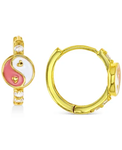 Macy's Cubic Zirconia & Enamel Yin Yang Small Hoop Earrings, 0.51" In Gold